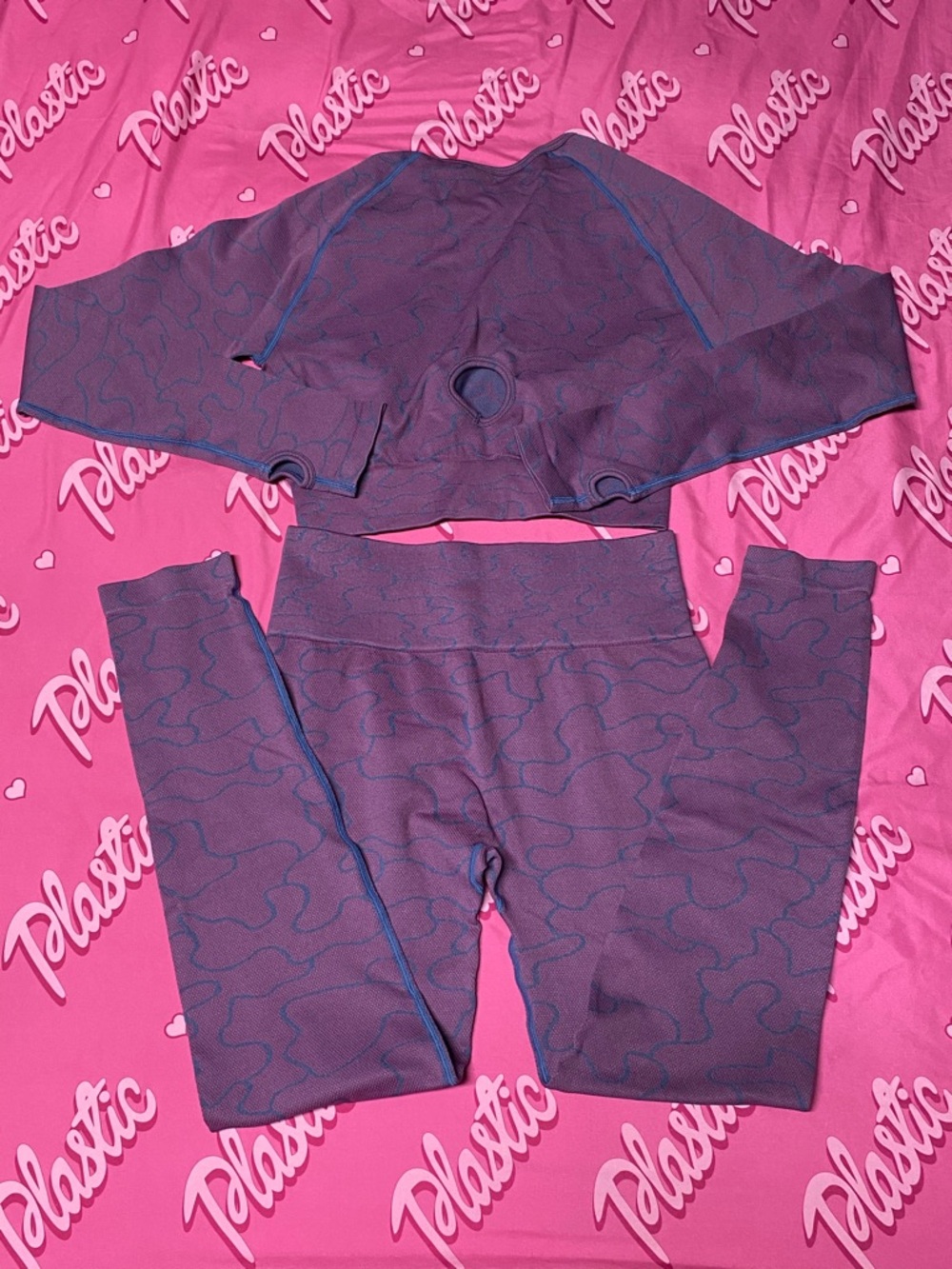 NWOT Purple Spiral 90s Gym Workout Fitness 2pc Yoga Stretch Top Leggings Set